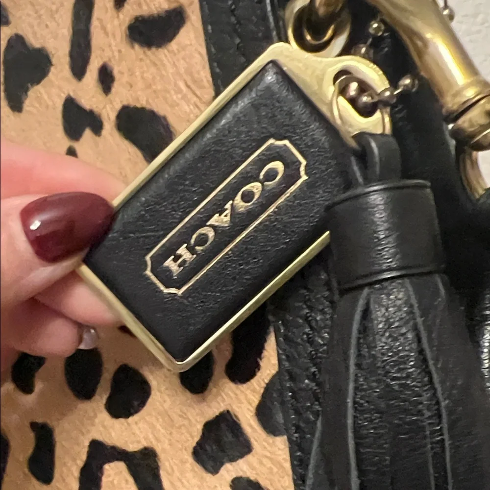 Coach Leopard  Pony-hair top handle shoulder strap with  and gold hardware. - Picture 6 of 10